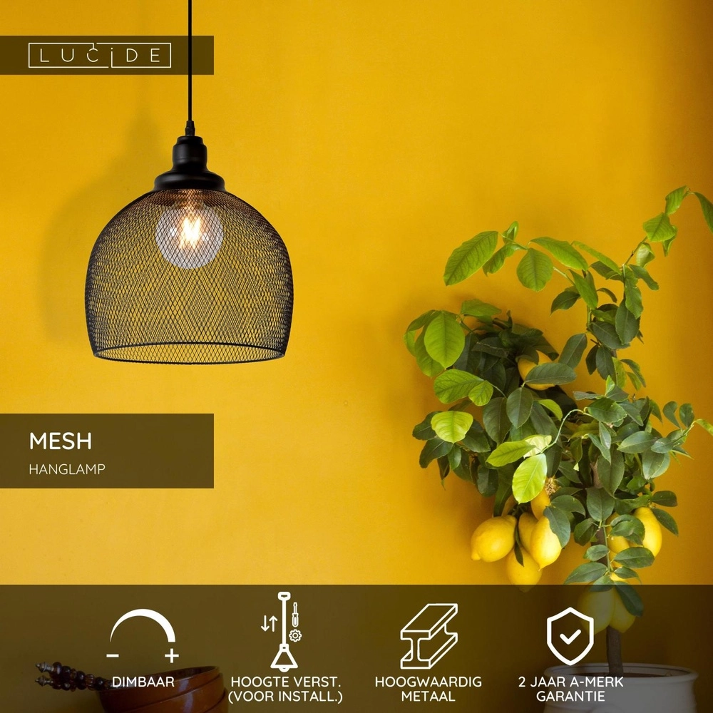 Lampe pendante en maille Mesh Ø 28 cm noir Lucide 5411212430397