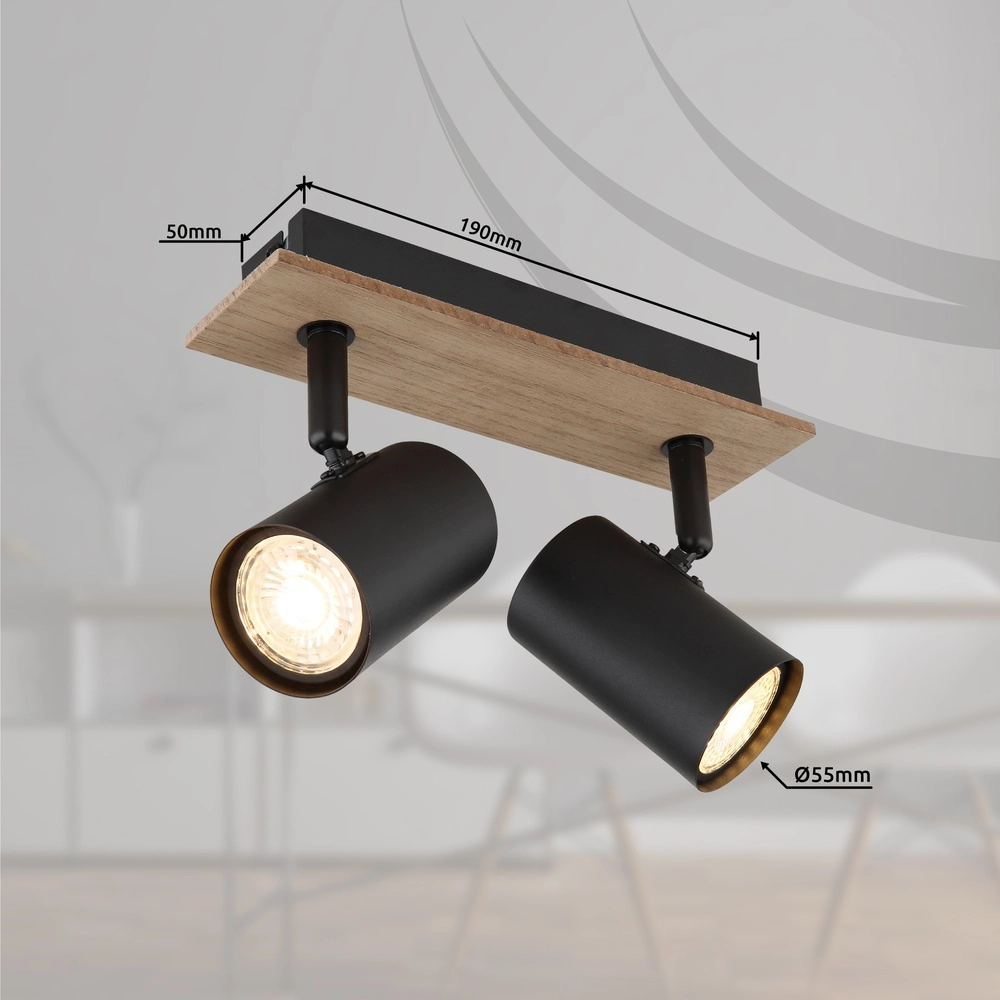 Lampe de plafond Linca 2-noir clair avec bois Globo 9007371452941