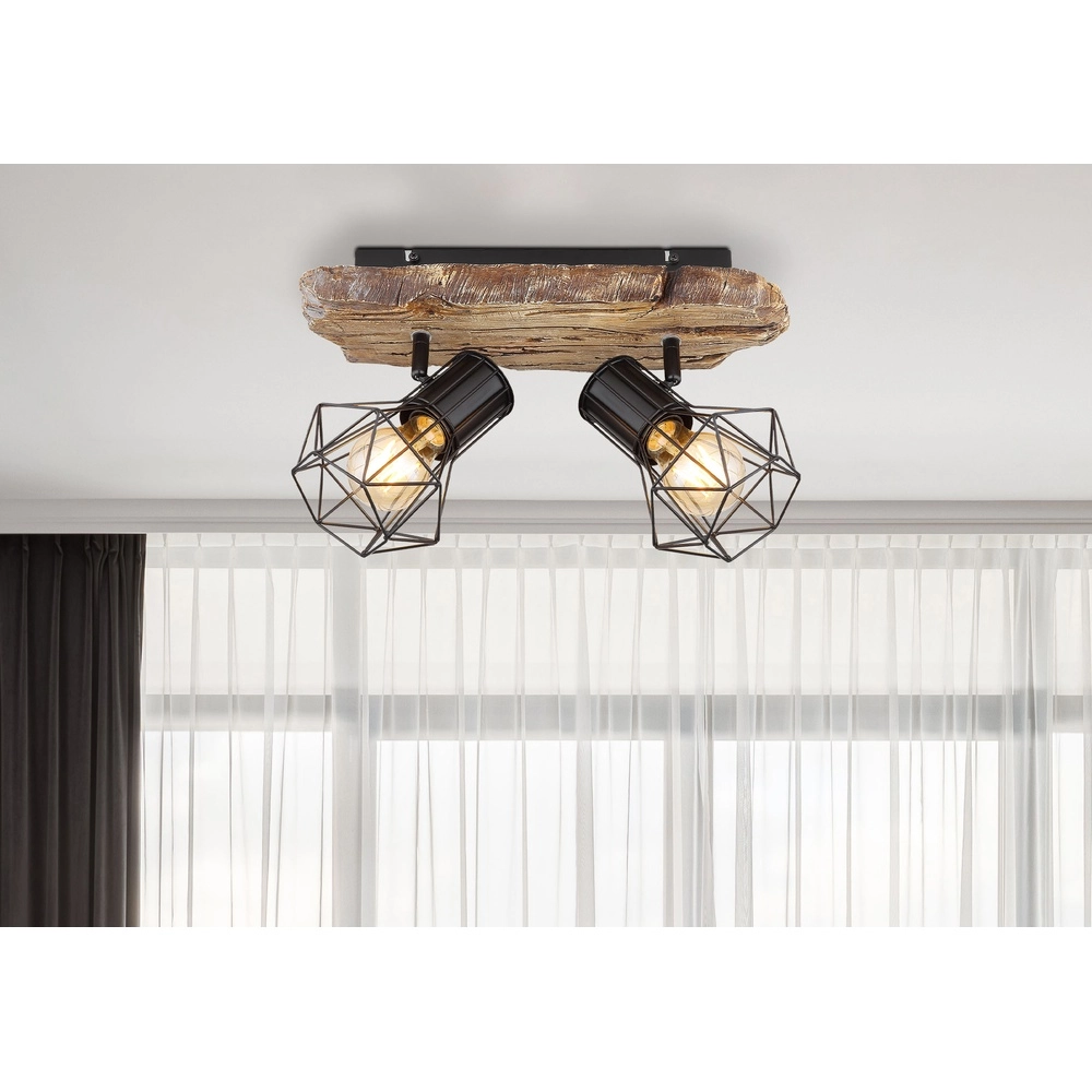 Lampe de plafond Priska 2-noir clair avec bois Globo 9007371442362