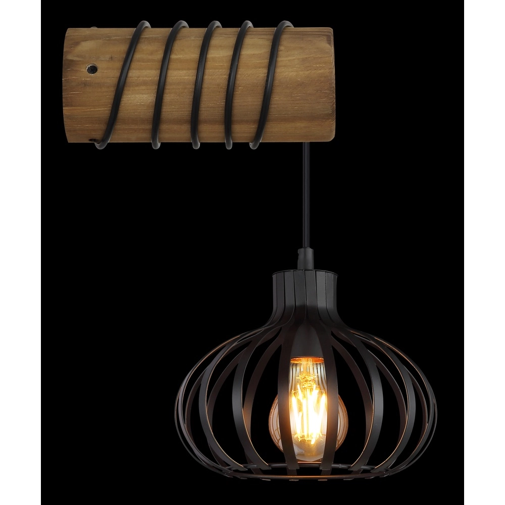 Lampe murale de campagne Caldwell noir avec bois Globo 9007371592586