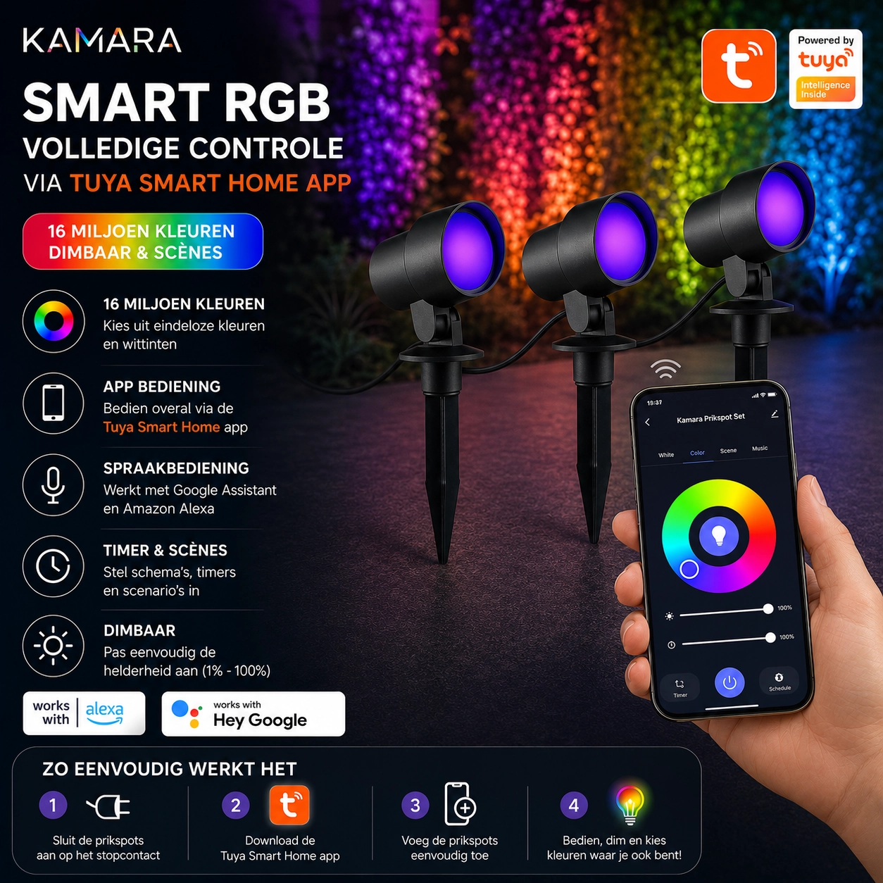 Ensemble de projecteurs à piquet intelligent Kamara RGB - Lot de 3 - avec câble de 3 mètres et prise Brilliant 4004353453717