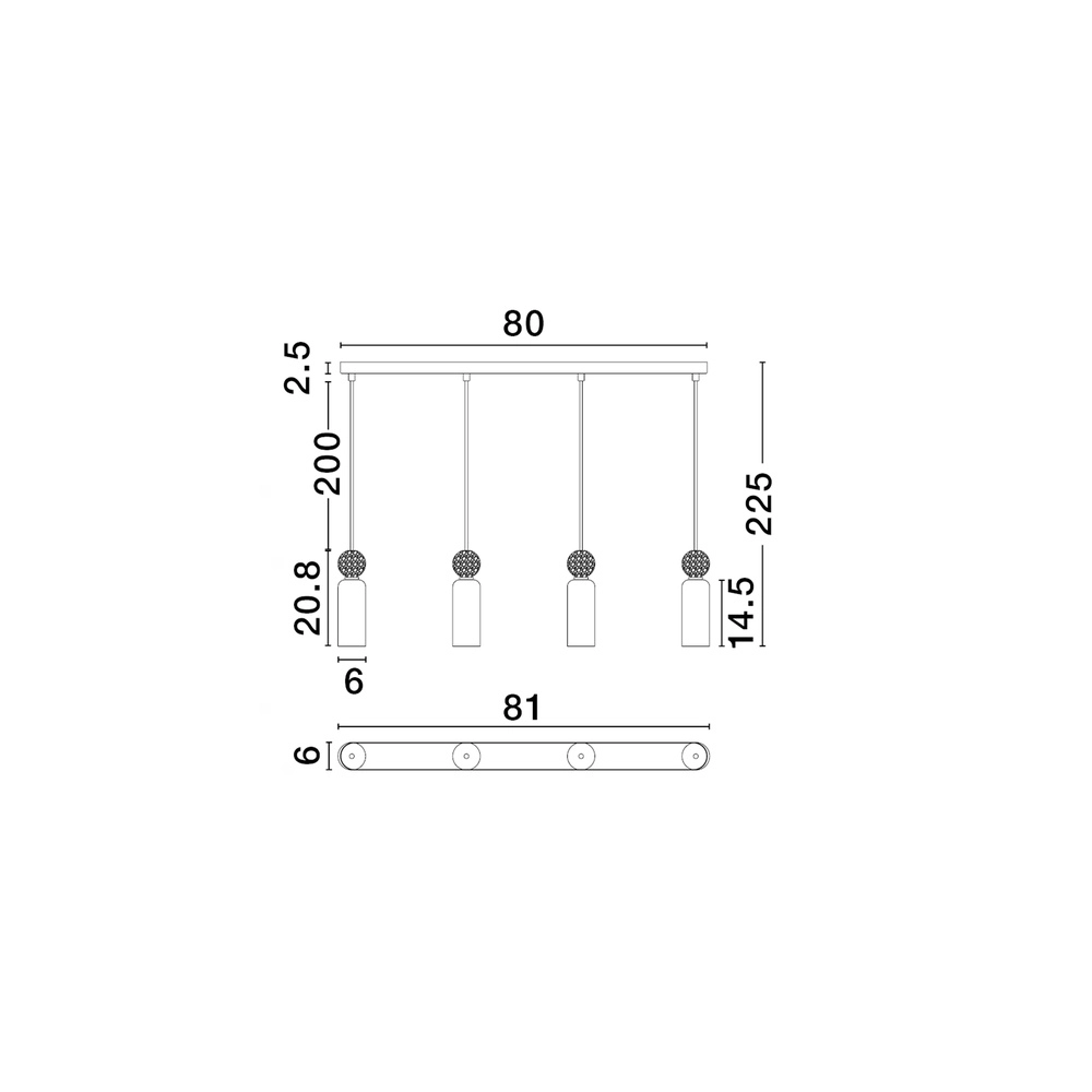 Suspension Filomena Or 4 lumières Lyora 5212017483508