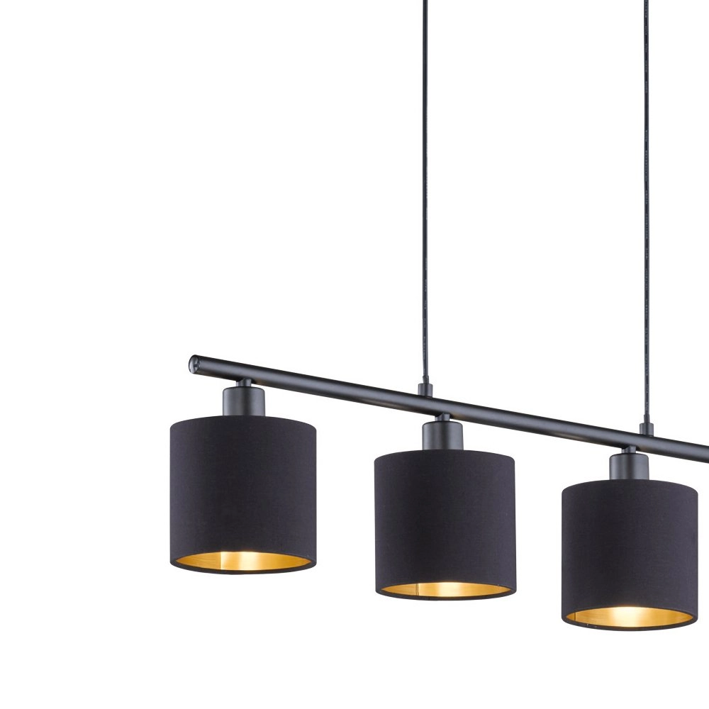 Lampe suspendue salle à manger Tommy 4 lumières noir avec intérieur doré Trio 4017807389005