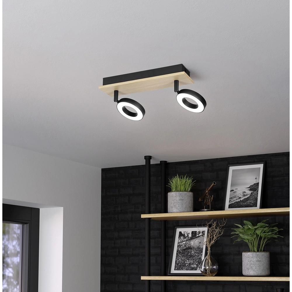 Lumière LED de plafond Rielves 2-lumière avec bois Eglo 9008606313716