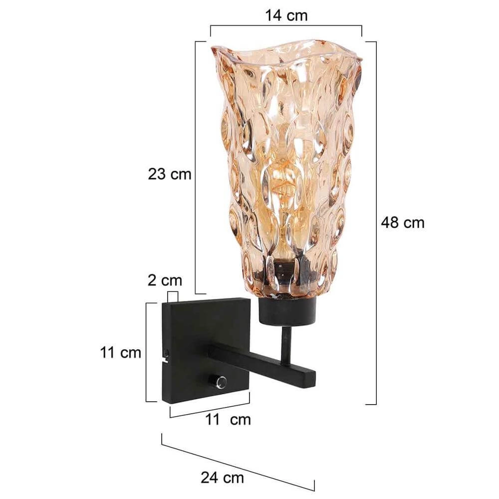 Applique murale Stang noir avec verre ambré Steinhauer 8712746173765