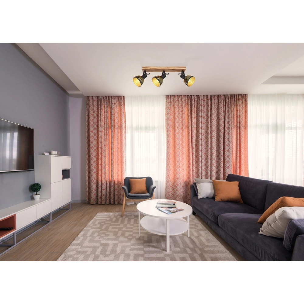 Lampe de plafond Lenna Bois 3 clairs avec noir Globo 9007371425686