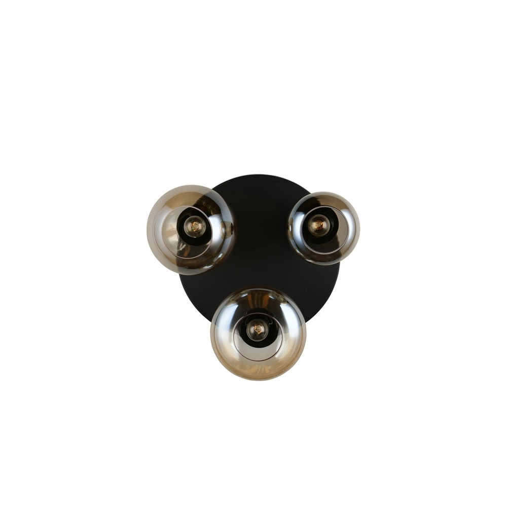 Plafonnier 3 lumières Lumina noir avec verre ambré Trio 4017807663150