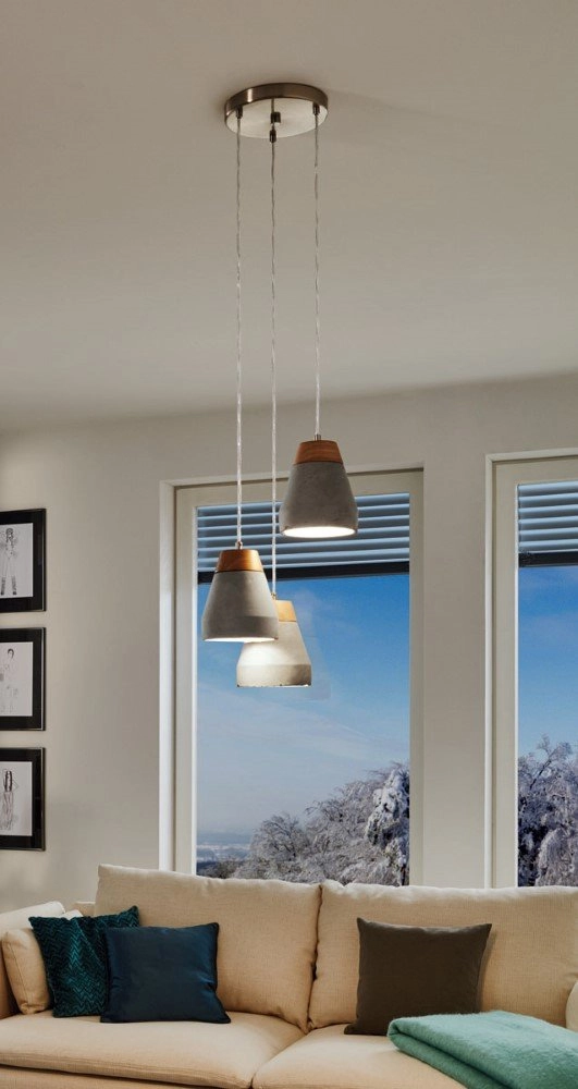Lampe à suspension Tarega Gris béton 3 lumières avec bois Eglo 9002759955267