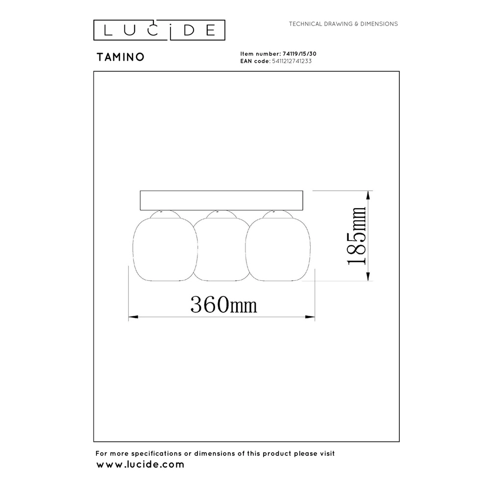 Lampe de plafond à 3 lumières Tamino Noir Lucide 5411212741233