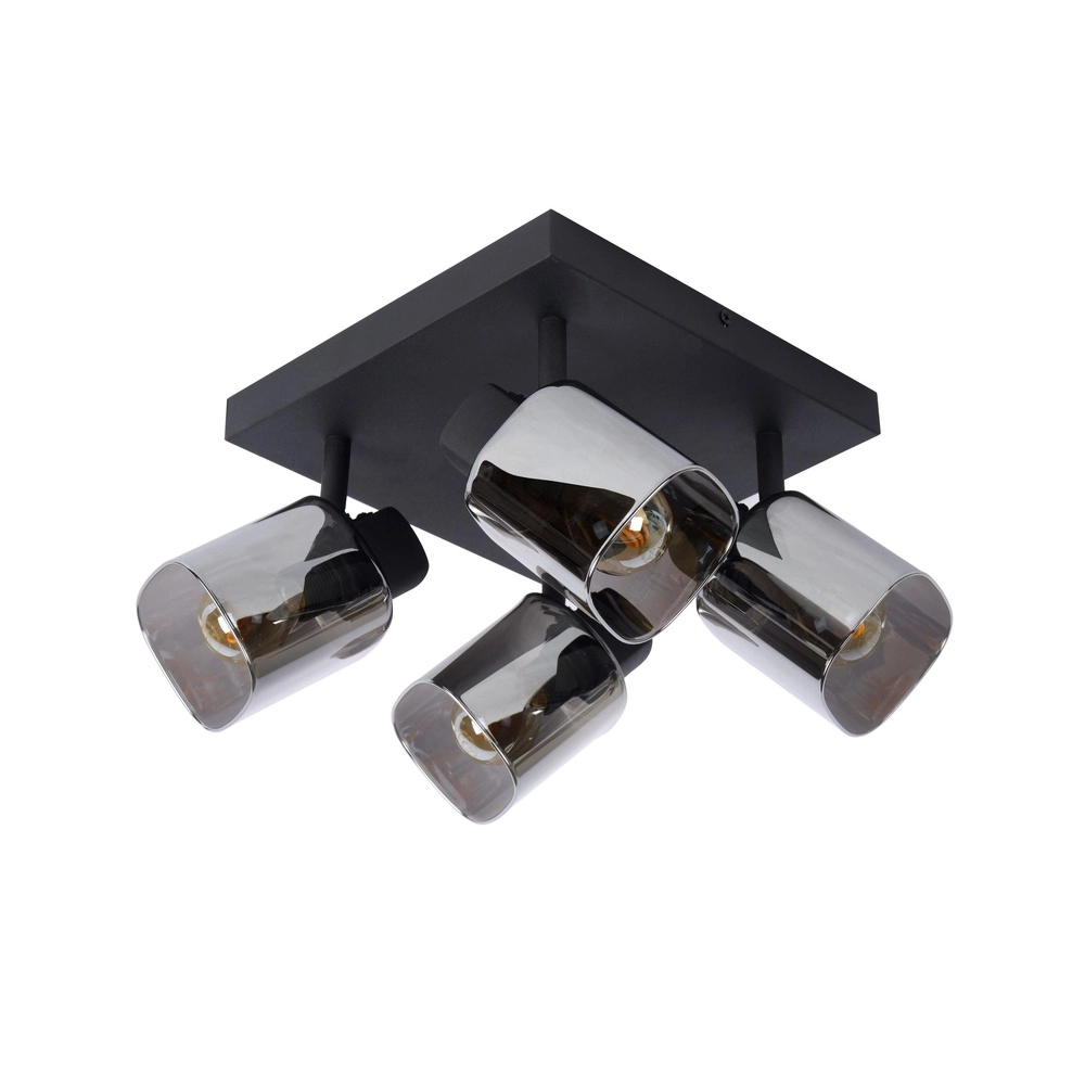 Lampe de plafond Alion Noir 4 clairs avec verre fumé