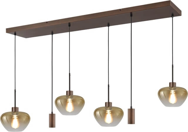 Suspension 6 lumières Genua Marron avec 4x verre doré et 2x pendentif