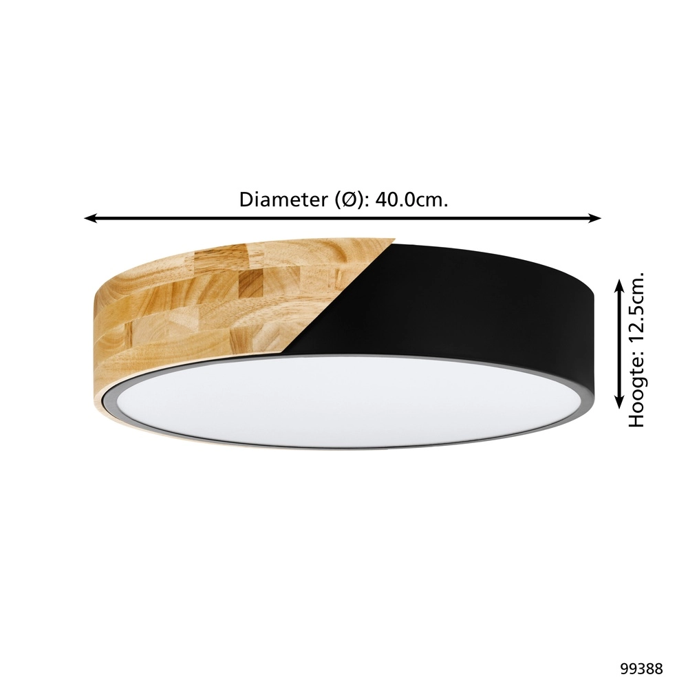 Éclairage de plafond moderne Grimaldino noir avec bois rond Eglo 9002759993887