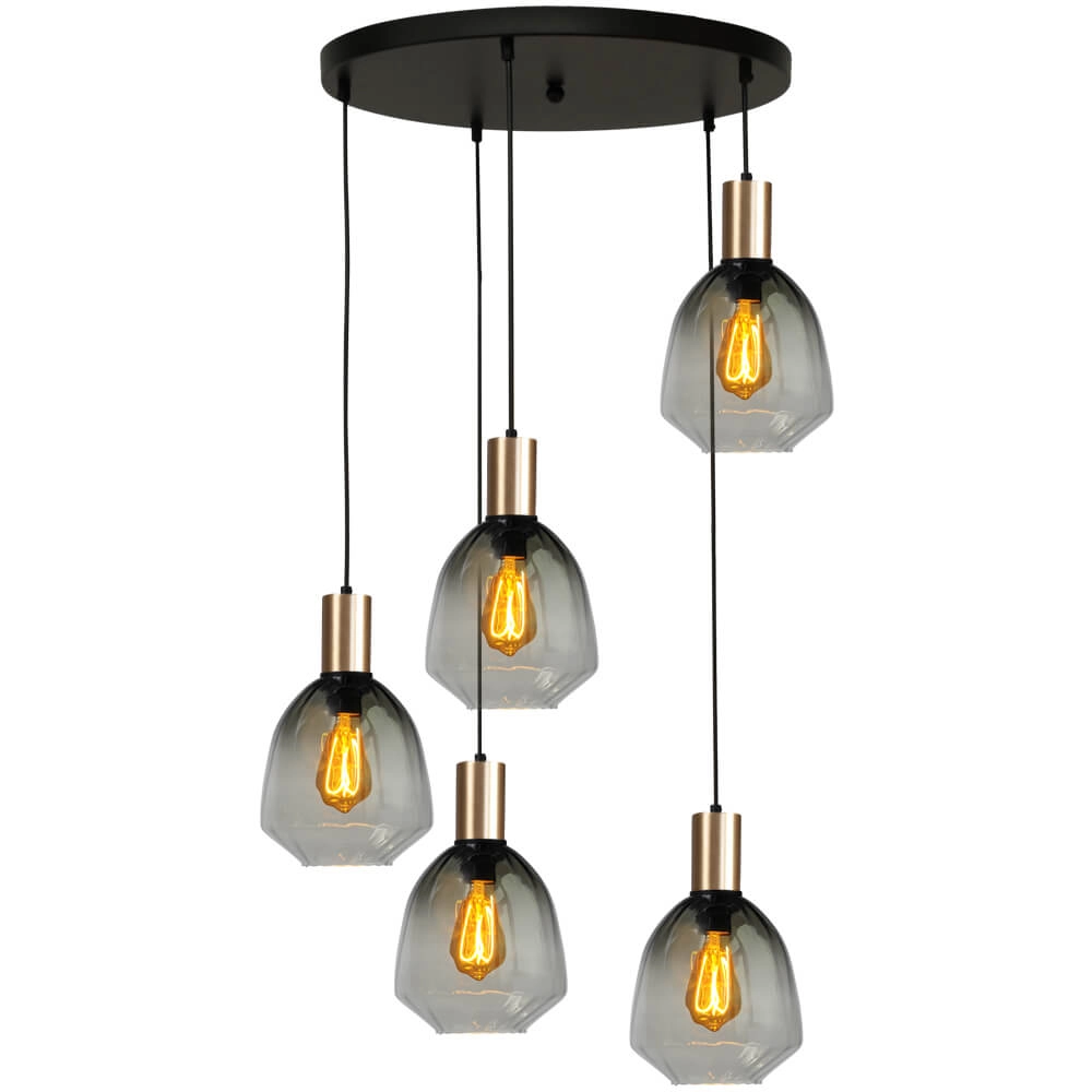 Suspension loft 5 lumières - dorée - Porto avec des lunettes vertes Nicolette Suspension loft 5 lumières - dorée - Porto avec des lunettes vertes Nicolette