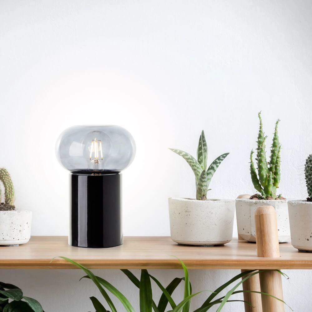 Lampe de table noire Knut avec verre fumé Brilliant 4004353430169