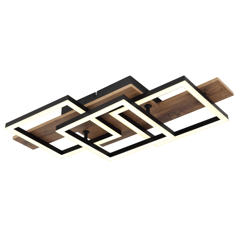Lampe de plafond à design Jeffry noir avec bois 58 cm
