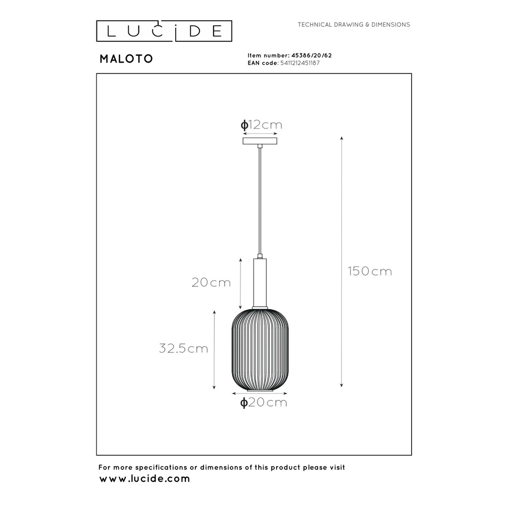 Lampe suspendue Maloto Ø 20 cm d’ambre Lucide 5411212451187