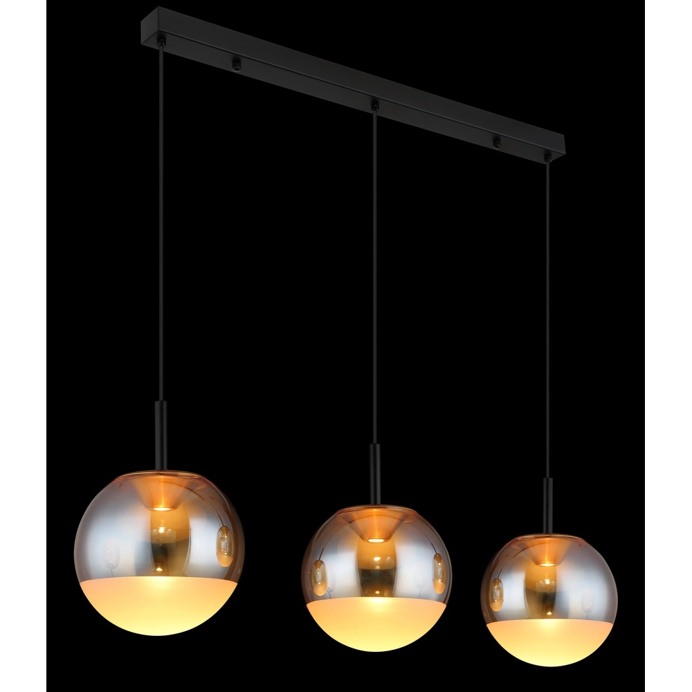 Lampe pendante de conception Severin Noir 3 clairs avec verre ambré Globo 9007371549931
