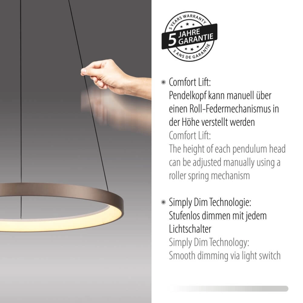 Lampe suspendue ronde Hoop brun Paul Neuhaus 4012248384701