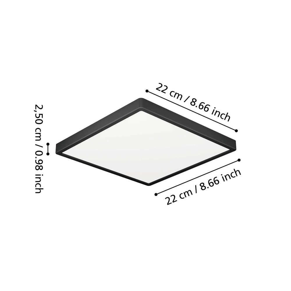 Lumière de plafond IP44 Fueva 6 Carré - Noir - 22x22cm Eglo 9008606330348