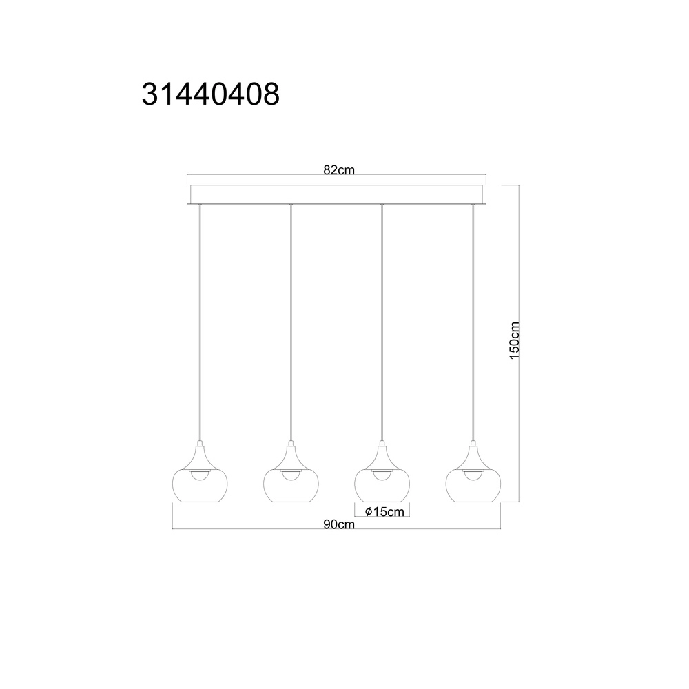 Lampe pendante de conception Lui Noir à 4 lumières Globo 9007371589609