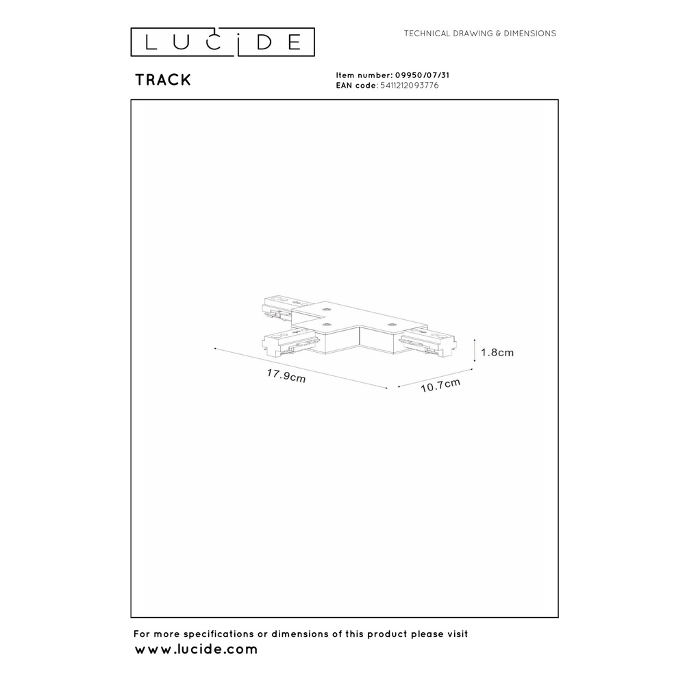 Connecteur en T de voie ferrée (B) Track Blanc monophasé Lucide 5411212093776