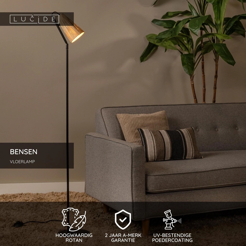 Lampe sur pied unique Bensen bois Lucide 5411212051660