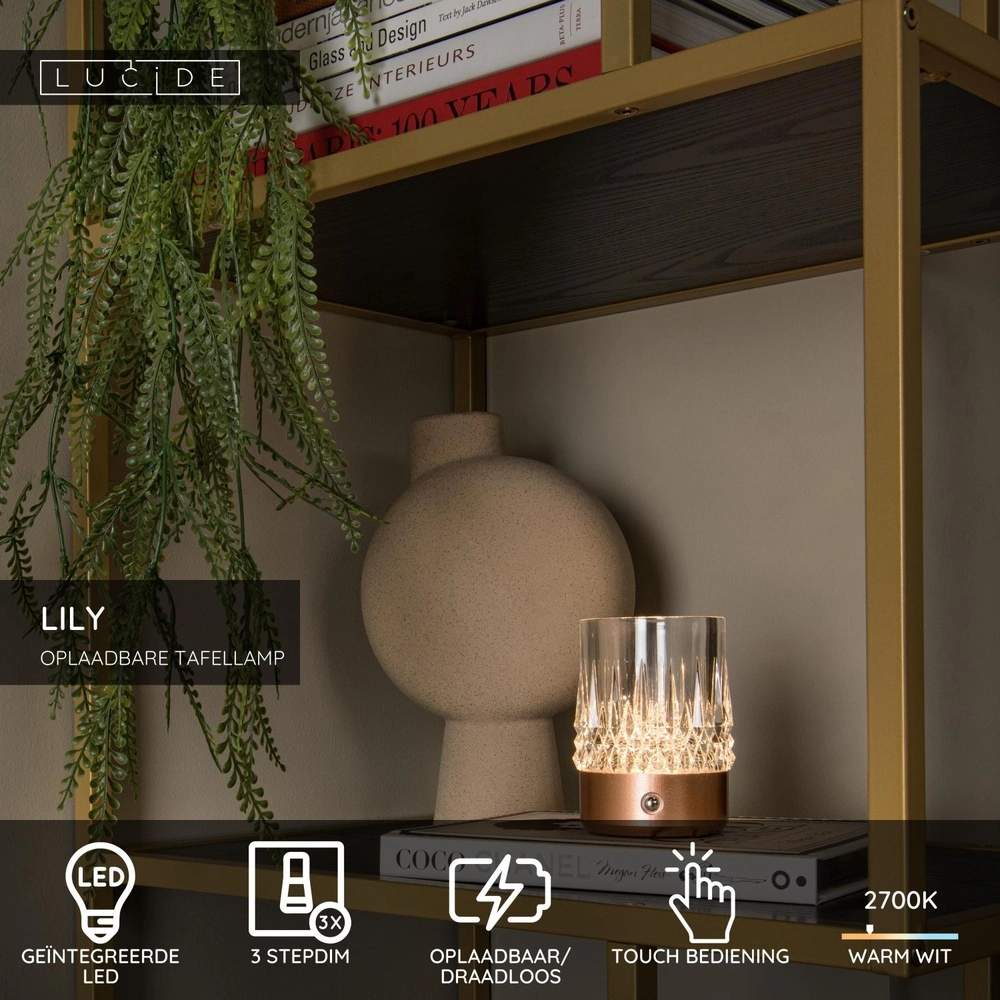 Lampes de table rechargeables Lily Jeu de 3 pièces en cuivre Lucide 5411212461094