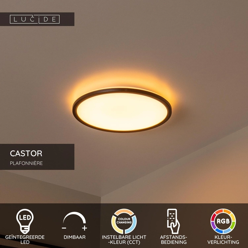 Éclairage de plafond Castor noir avec blanc Ø 32cm Lucide 5411212071804