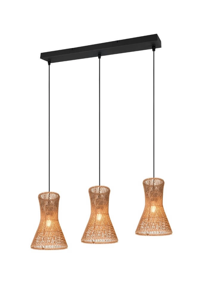 Suspension 3 lumières Bijou noir avec rotin Trio 4017807637298