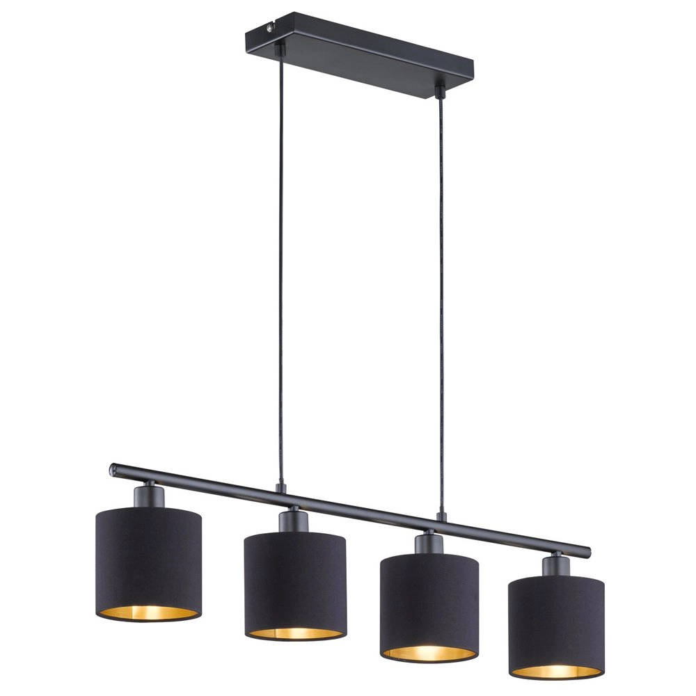 Lampe suspendue salle à manger Tommy 4 lumières noir avec intérieur doré Lampe suspendue salle à manger Tommy 4 lumières noir avec intérieur doré