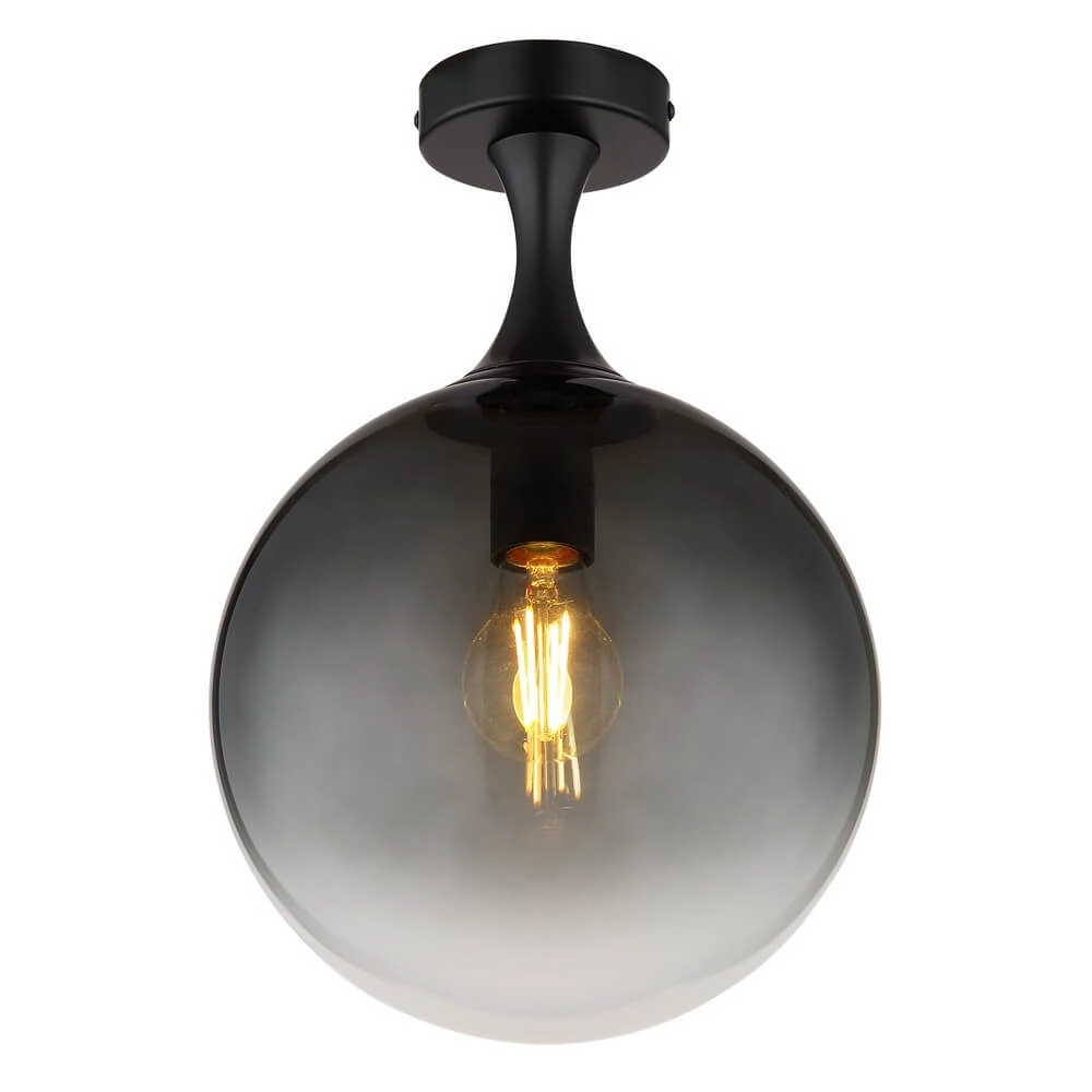 Plafonnier noir Dalton sphère en verre fumé Ø 25cm Plafonnier noir Dalton sphère en verre fumé Ø 25cm