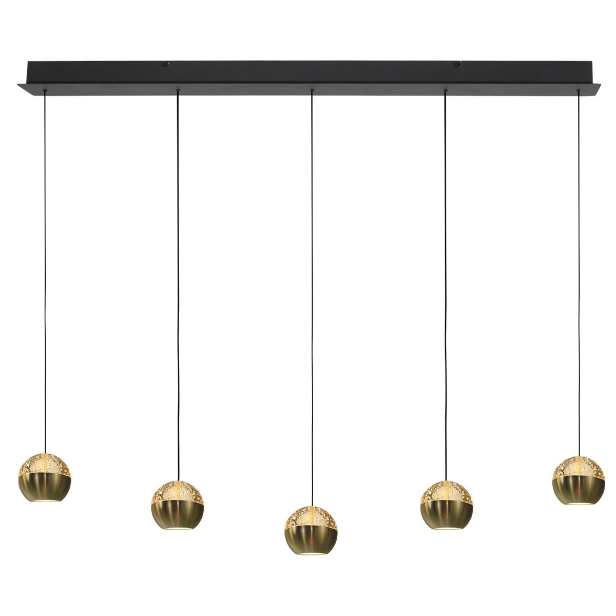 Lampe pendante de table à manger à 5 lumières Belluno LED - laiton or avec verre
