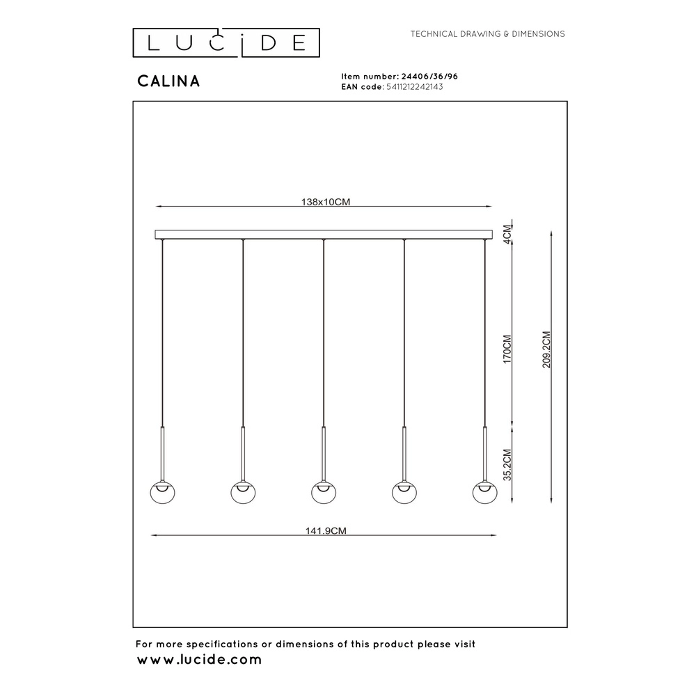 Lampe suspendue à 5 lumières Calina avec des sphères ambrées Premium by Lucide 5411212242143
