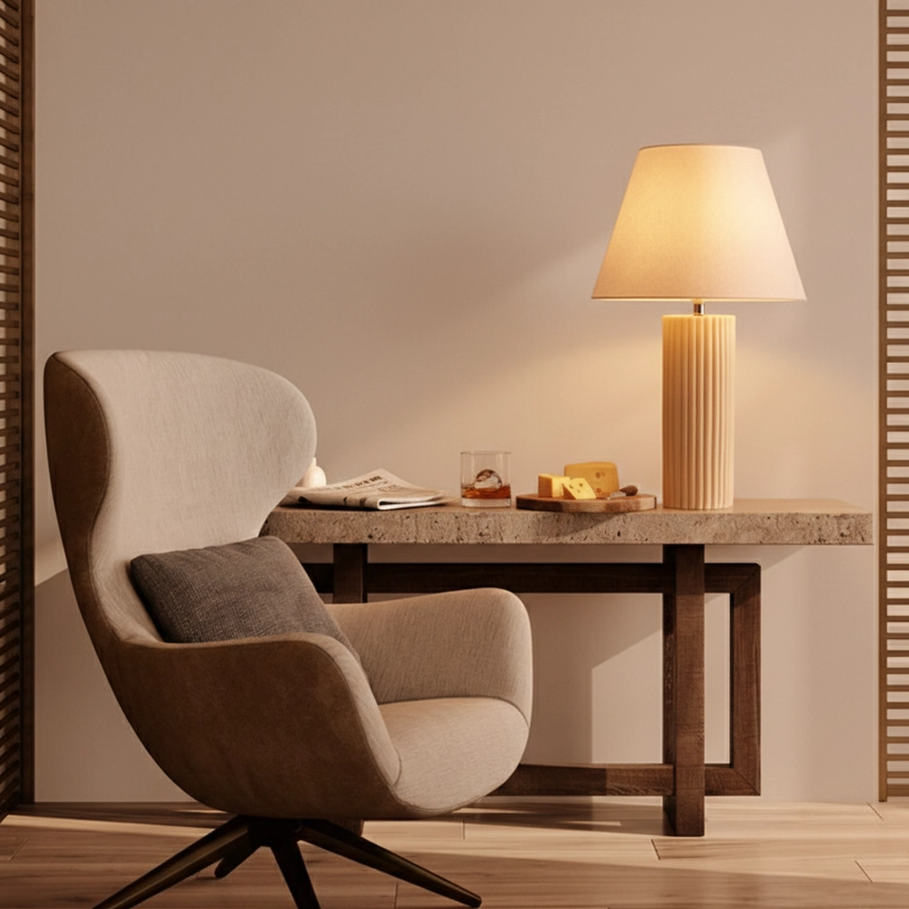 Lampe de table Bacco Beige avec abat-jour blanc