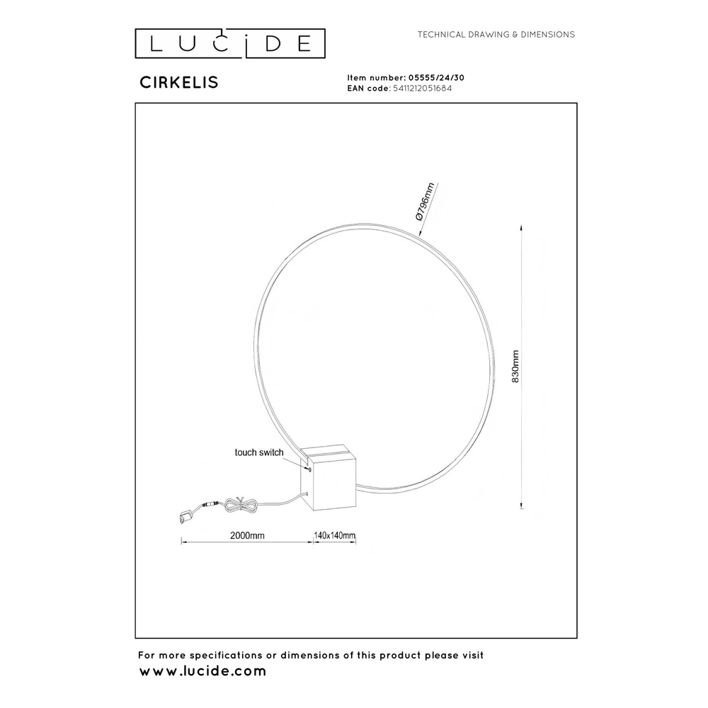 Lampe de table noire Cirkelis rond Ø 83 cm Lucide 5411212051684