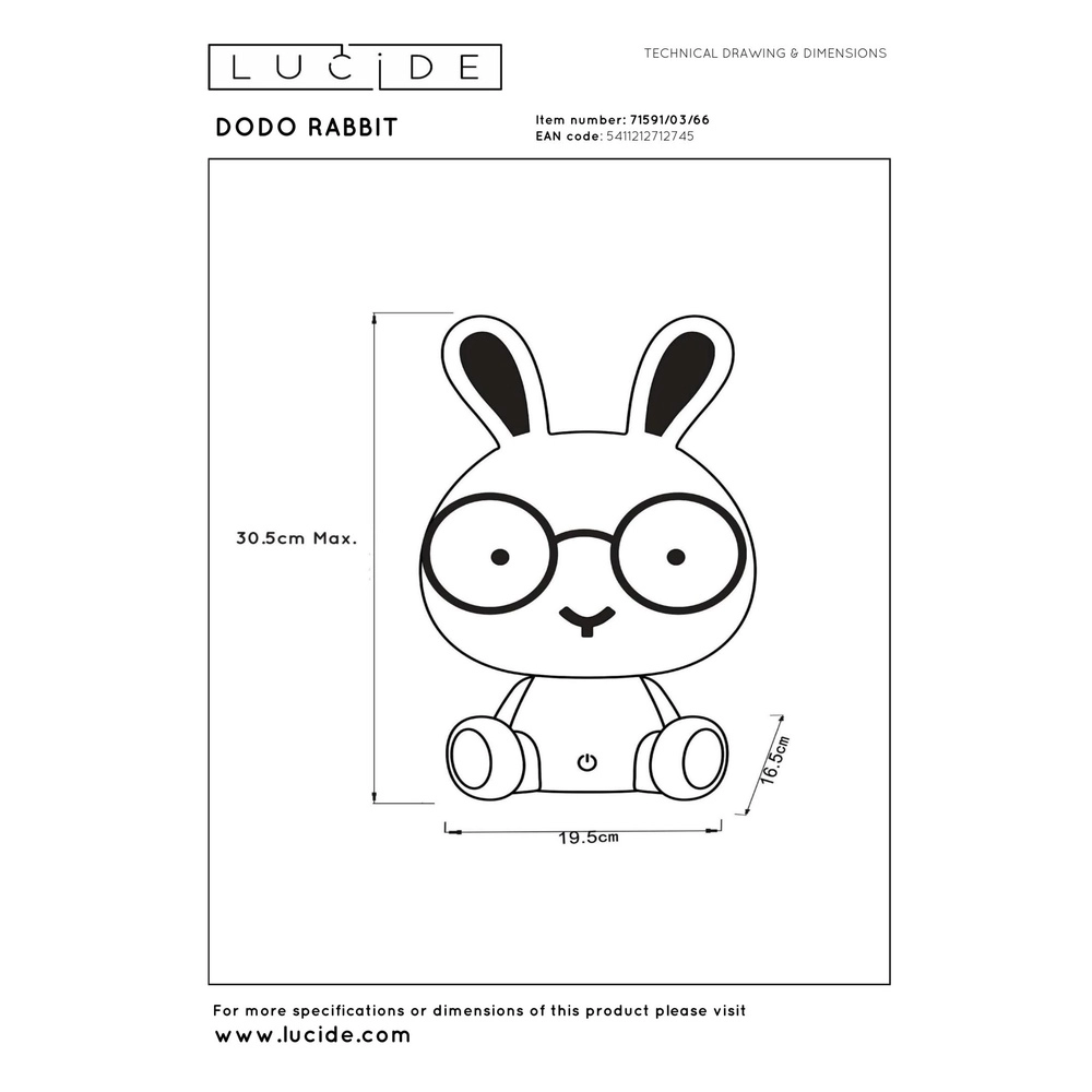Veilleuse Dodo Rabbit Chambre des enfants rose Lucide 5411212712745