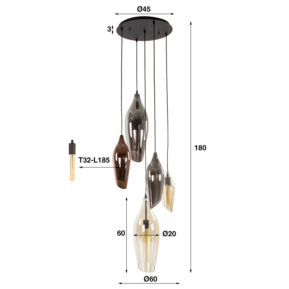 Lampe pendante Vide Cocoon 5x verre coloré Lyora 8716803511910