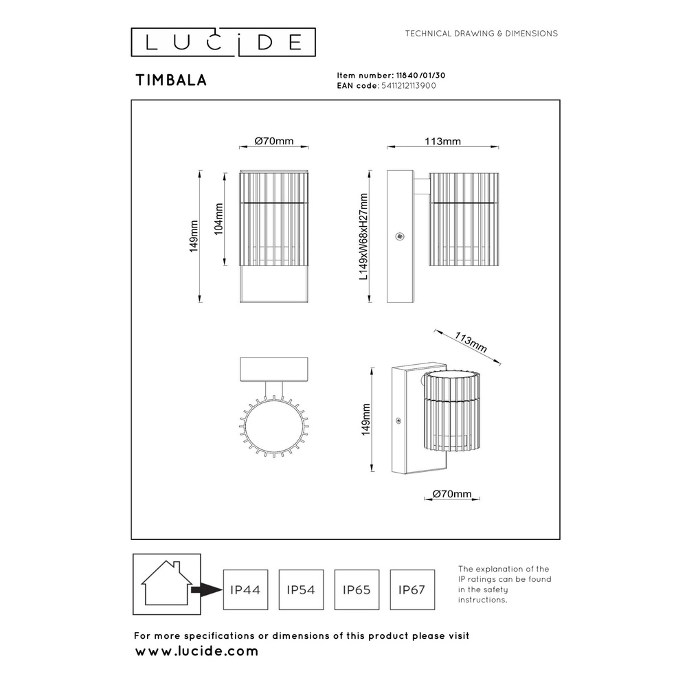 Lampe murale noire Timbala Single Lucide 5411212113900