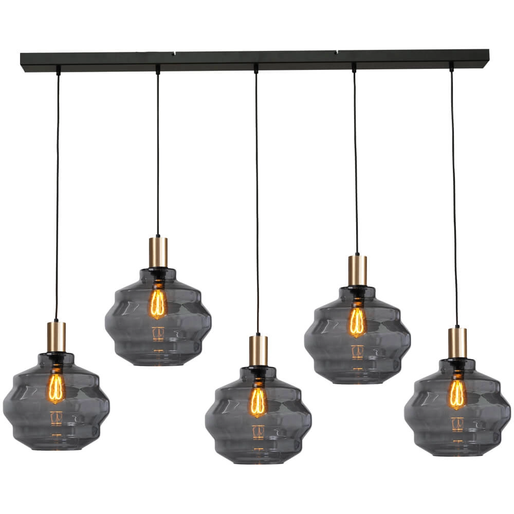 Lampe suspendue 5 lumières - dorée - Porto avec verres à fumée Ball - Ø 30cm