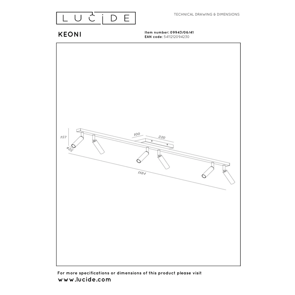 Projecteur de plafond Keoni Taupe 6 lumières Lucide 5411212094230