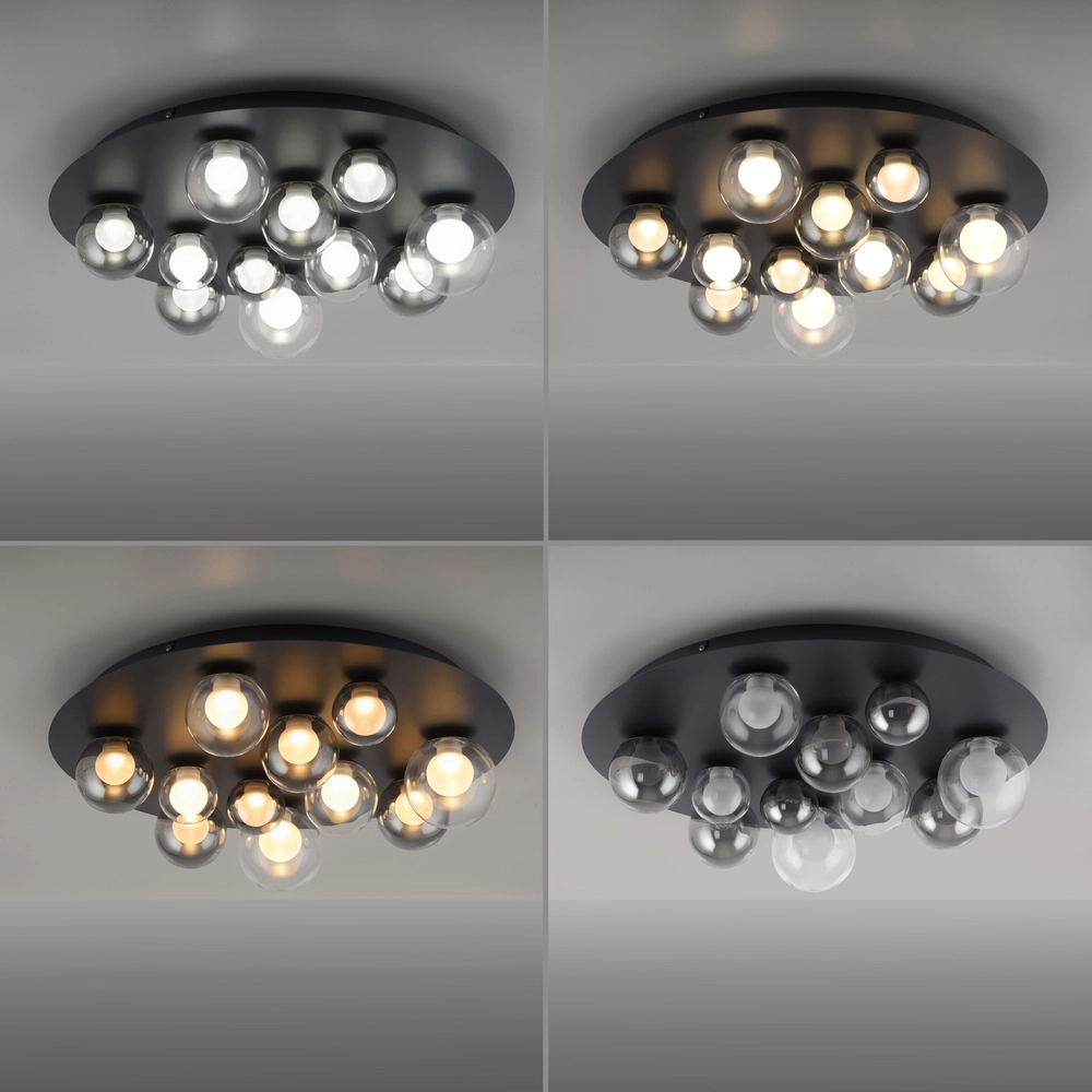Lampe de plafond à 11 lumières Pure Popup Gris mystique avec verre fumé Paul Neuhaus 4012248397176