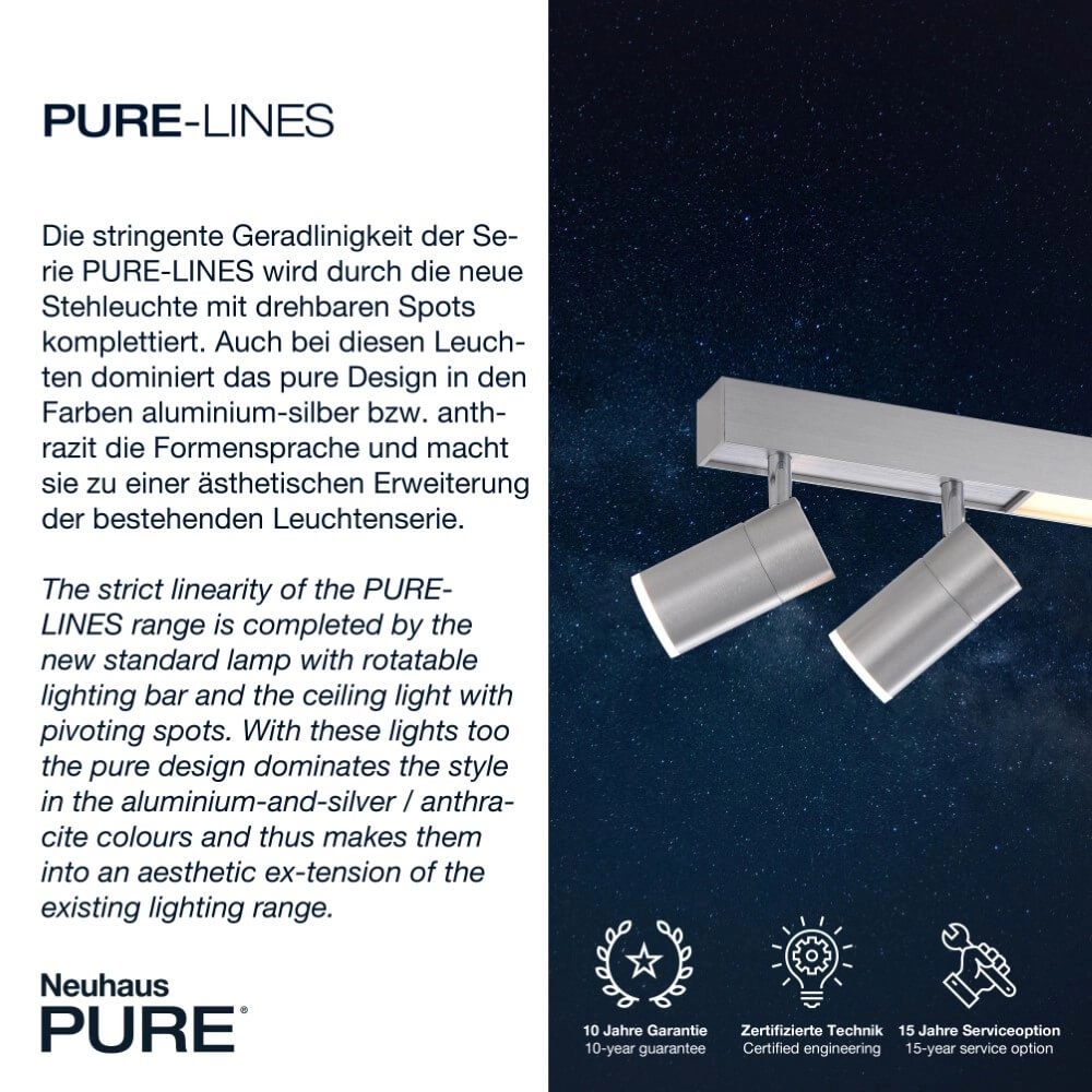 Plafonnier élégant Pure Lines Spot aluminium Paul Neuhaus 4012248366370