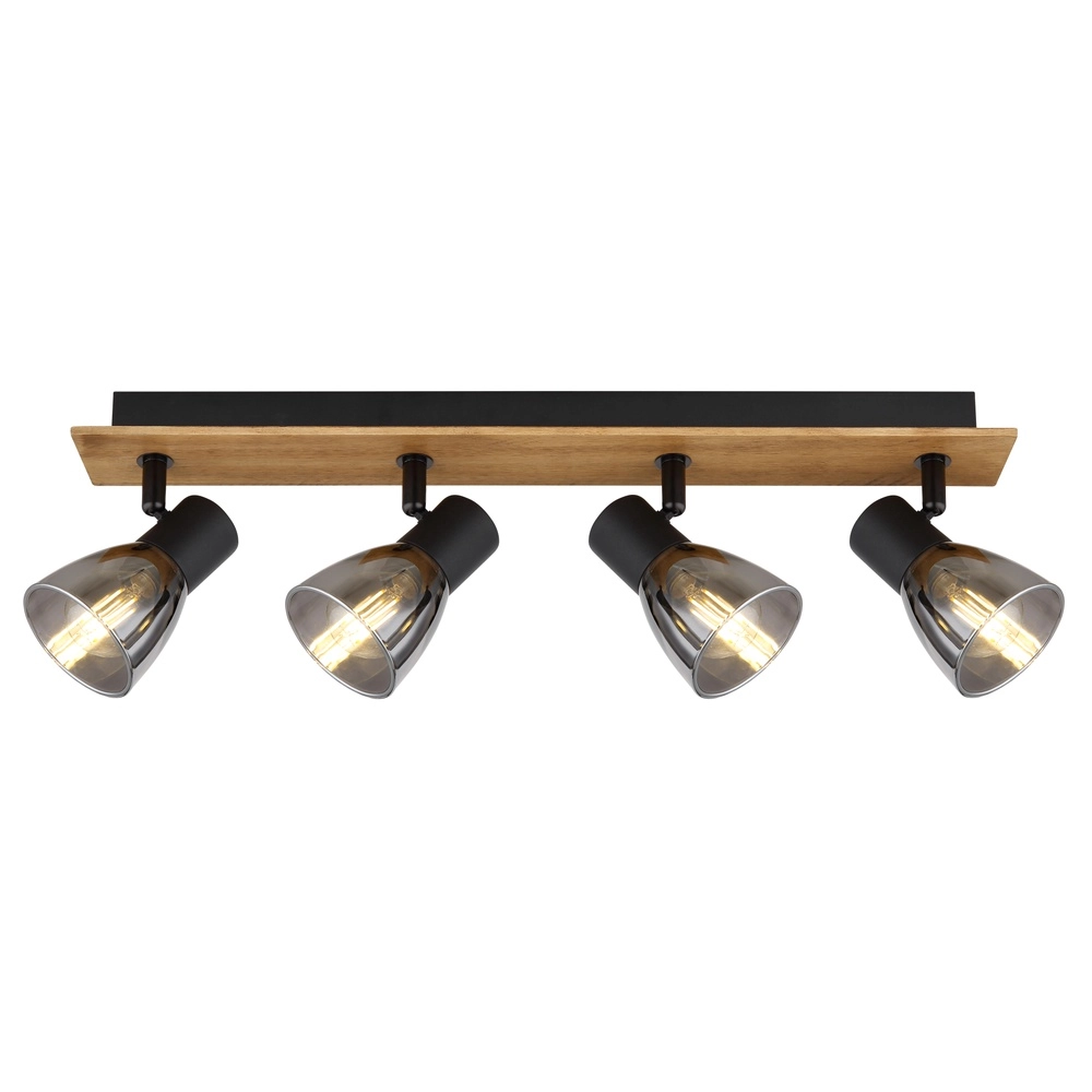 Lampe de plafond Claude 4-noir clair avec bois Globo 9007371434213