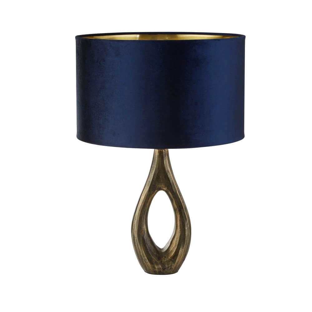 Lampe de table dorée Bucklow avec capuche bleu foncé