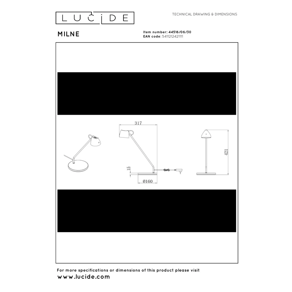 Lampe de bureau Milne Noir Lucide 5411212421111