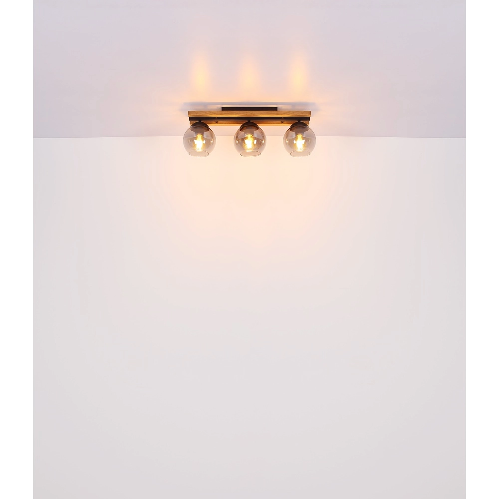 Lampe de plafond à 3 lumières Conni noir avec bois Globo 9007371448739
