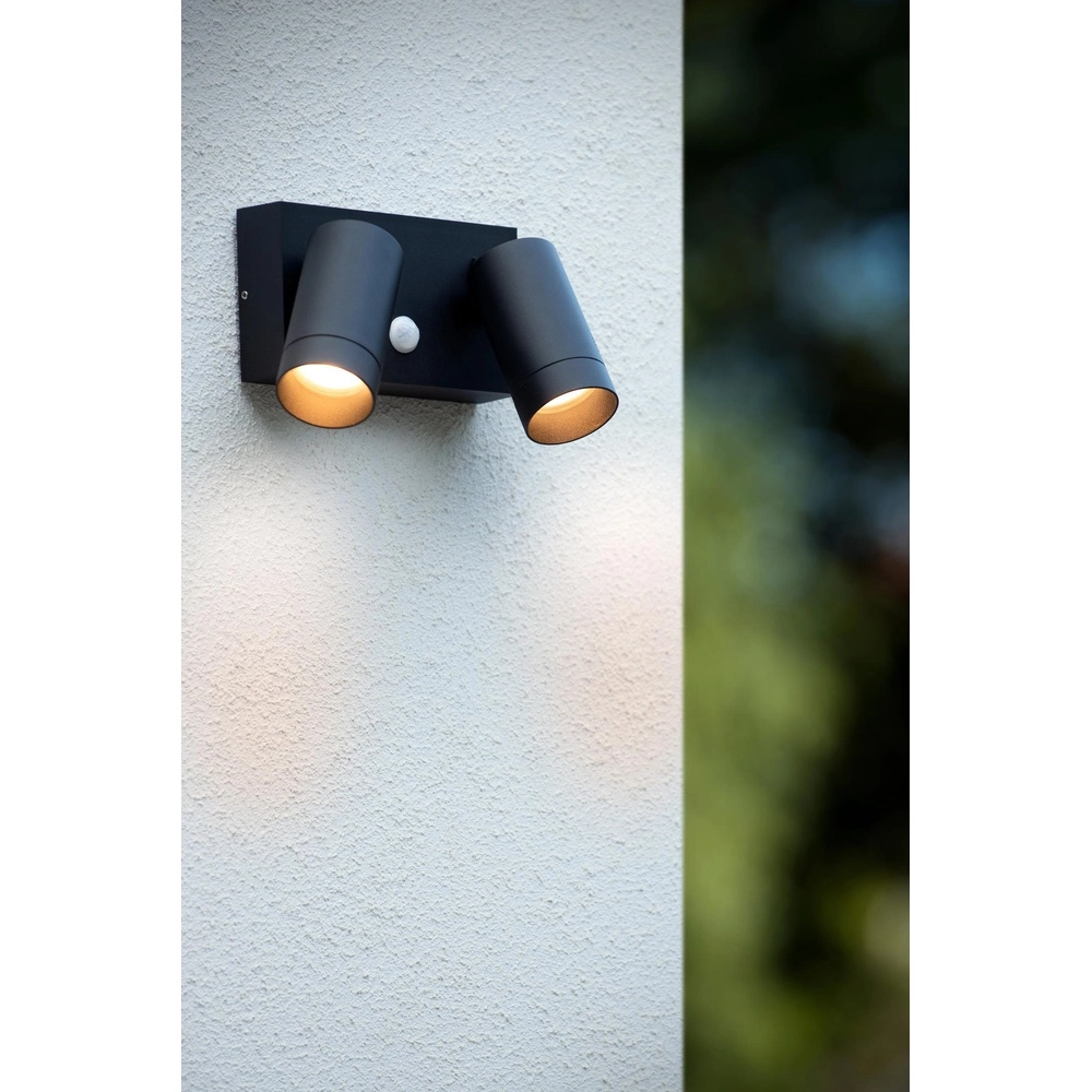 Projecteur mural Taylor Double IP54 avec capteur noir Lucide 5411212092717