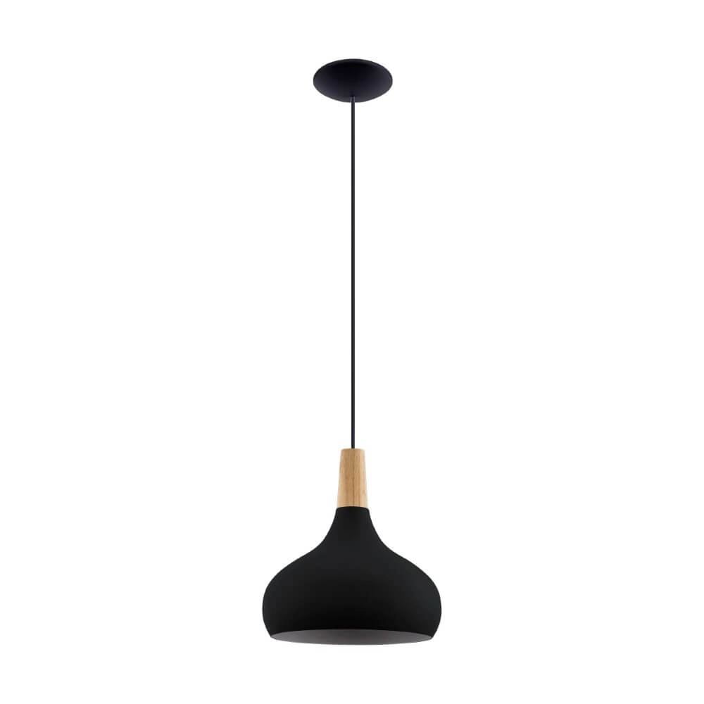 Lampe suspendue noire Sabinar Ø 28cm avec bois Eglo 9008606235780