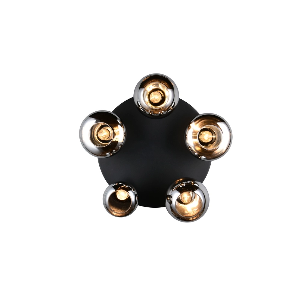 Plafonnier 5 lumières Lumina noir avec verre fumé Trio 4017807663181