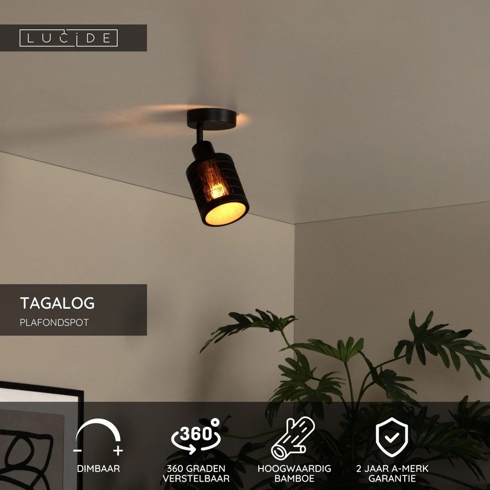 Lampe de plafond Tagalog Ø 10 cm de noir Lucide 5411212211668